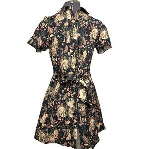 Women’s Disturbia Pixie Floral Print Skeleton Mini Shirt Dress NWT